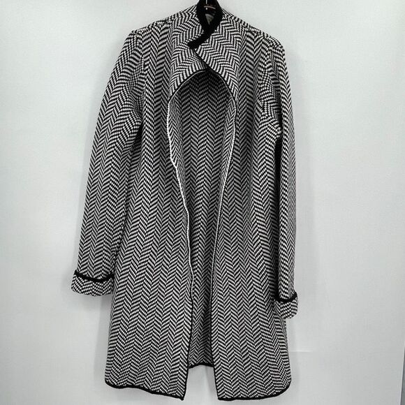 Cocogio White Gray Wool Blend Marled Cardigan Sweater Coat Size Large - Picture 1 of 7